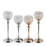 Pillar Tall Gold Wedding Table Centerpieces Crystal Candle Holders - Image 2
