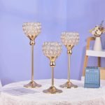 Pillar Tall Gold Wedding Table Centerpieces Crystal Candle Holders - Image 3