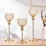 Pillar Tall Gold Wedding Table Centerpieces Crystal Candle Holders - Image 4