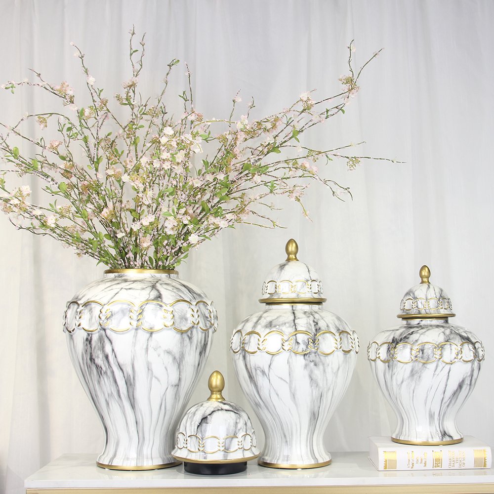 J233-Luxury-ceramic-marble-vase-sets-wedding home decor porcelain sets - Image 1